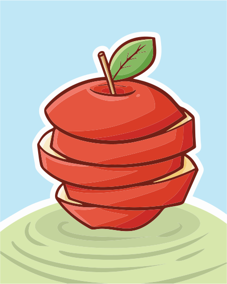 In Scheiben geschnittener Apfel wird mit einem grünen Blatt gestapelt.