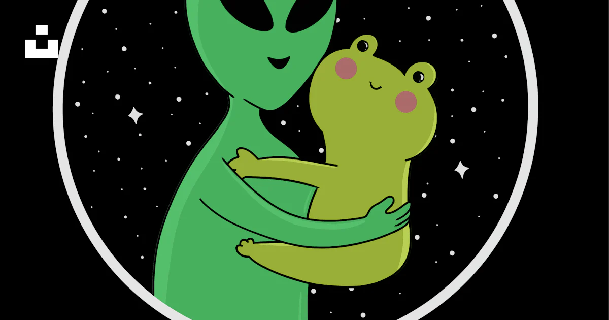Alien happily hugs a cute frog friend. vector – Free Image on Unsplash