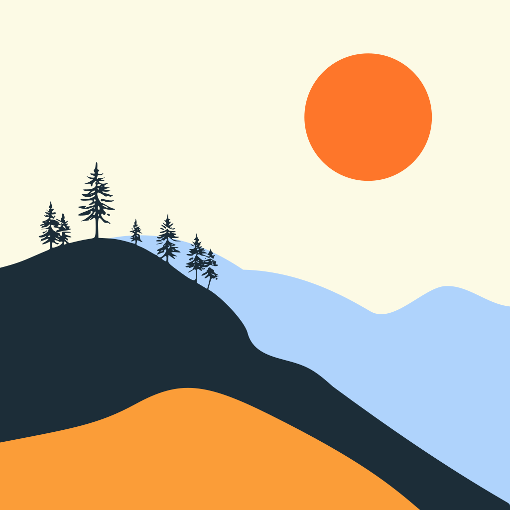 Montañas con árboles y un sol poniente. vector – Imagen de Puesta del sol  gratuita en Unsplash, image size:3000x3000