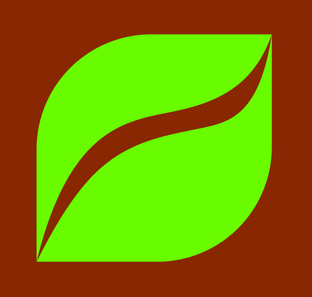 A green leaf logo on a brown background.