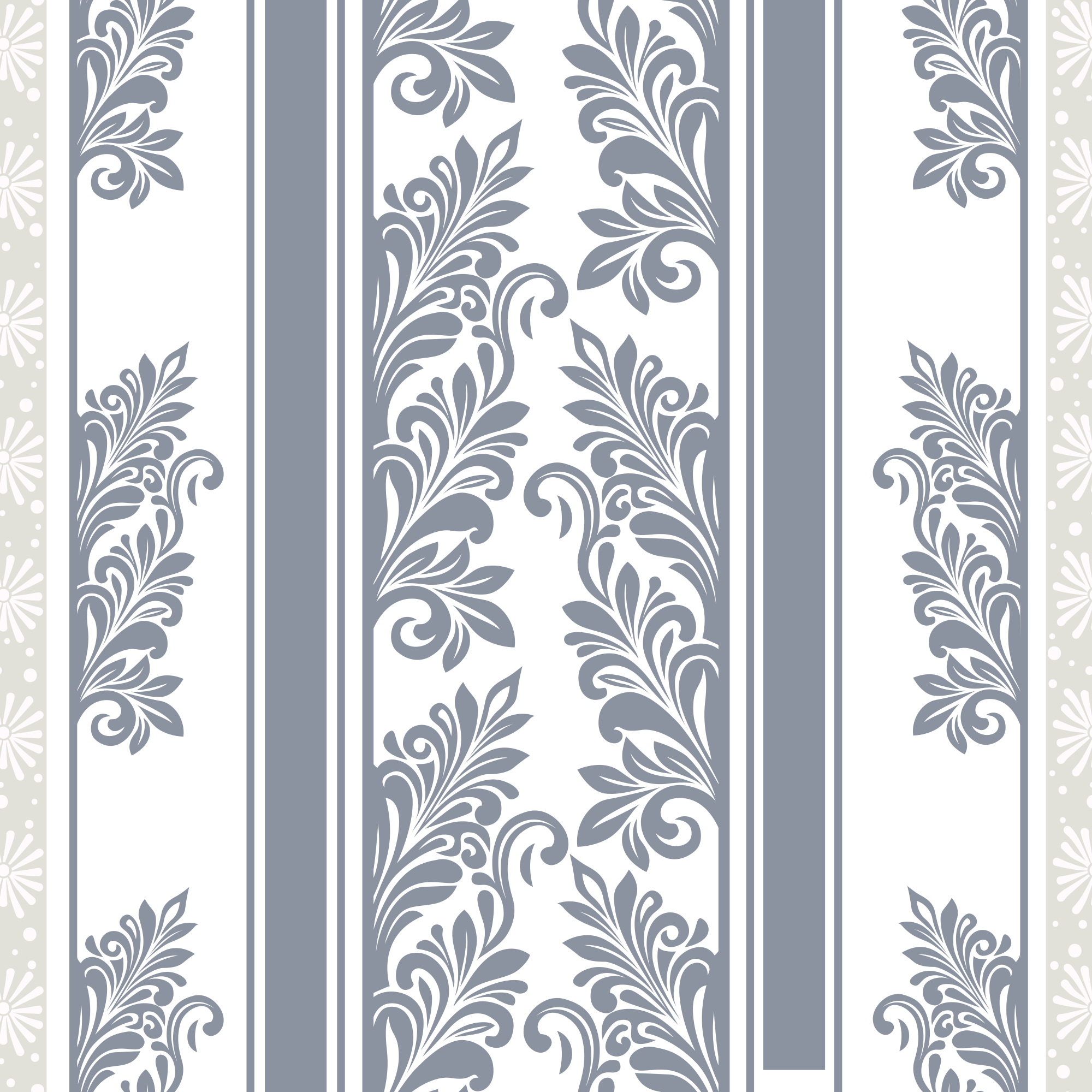 Floral pattern with vertical stripes on a white background.