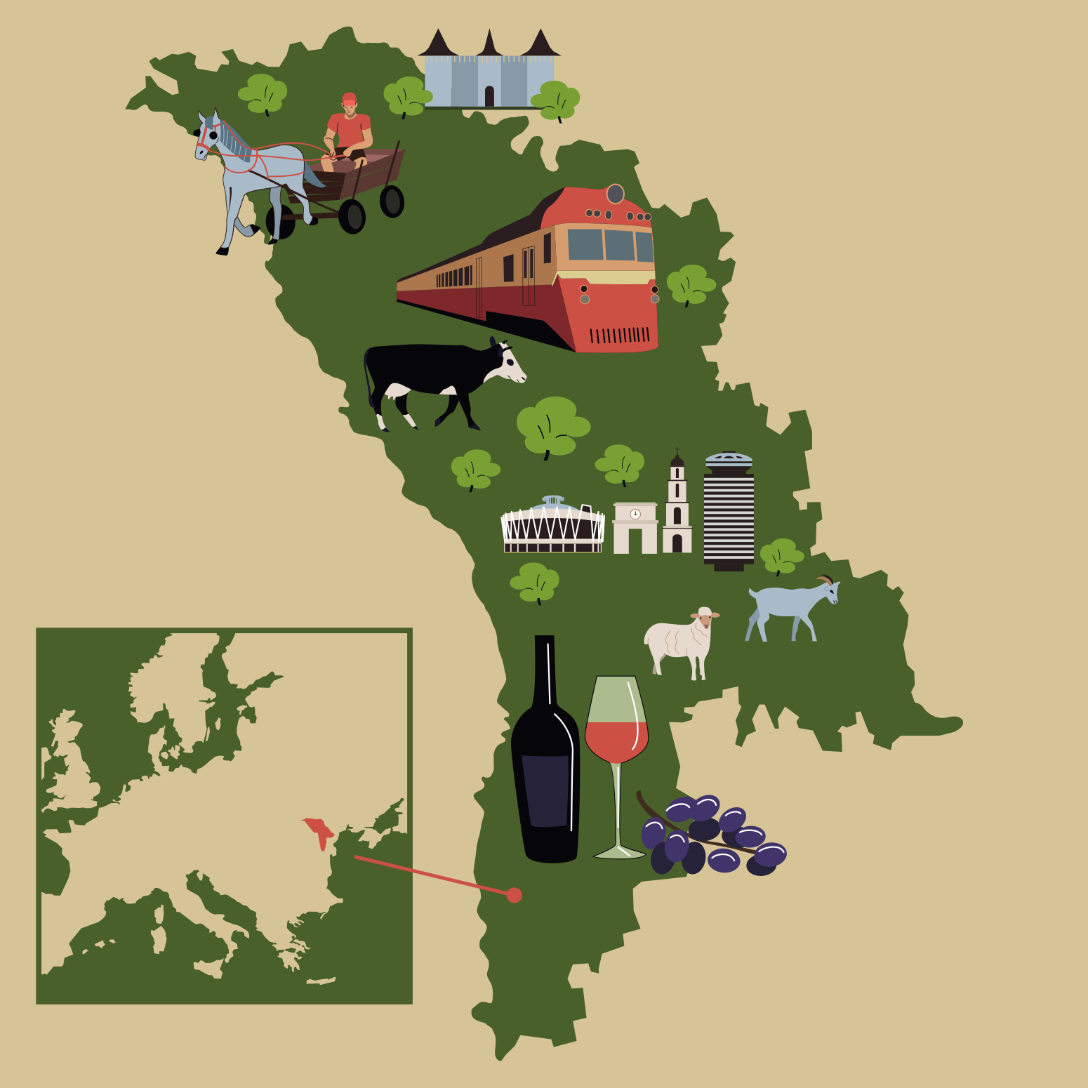 Moldau-Karte mit ihrer Kultur und ihren Merkmalen.