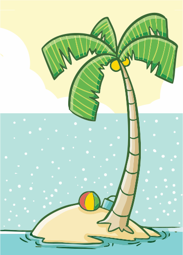 Una palma su una piccola isola tropicale.