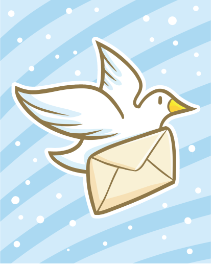 A dove flies with an envelope.