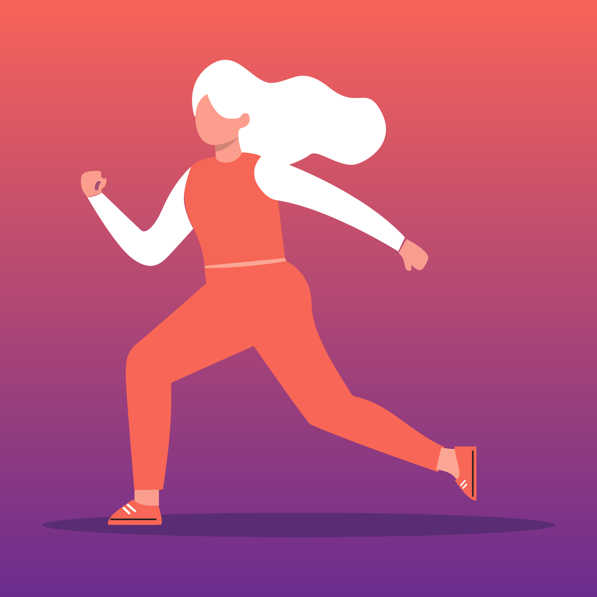 Woman runs in sportswear on a gradient background.