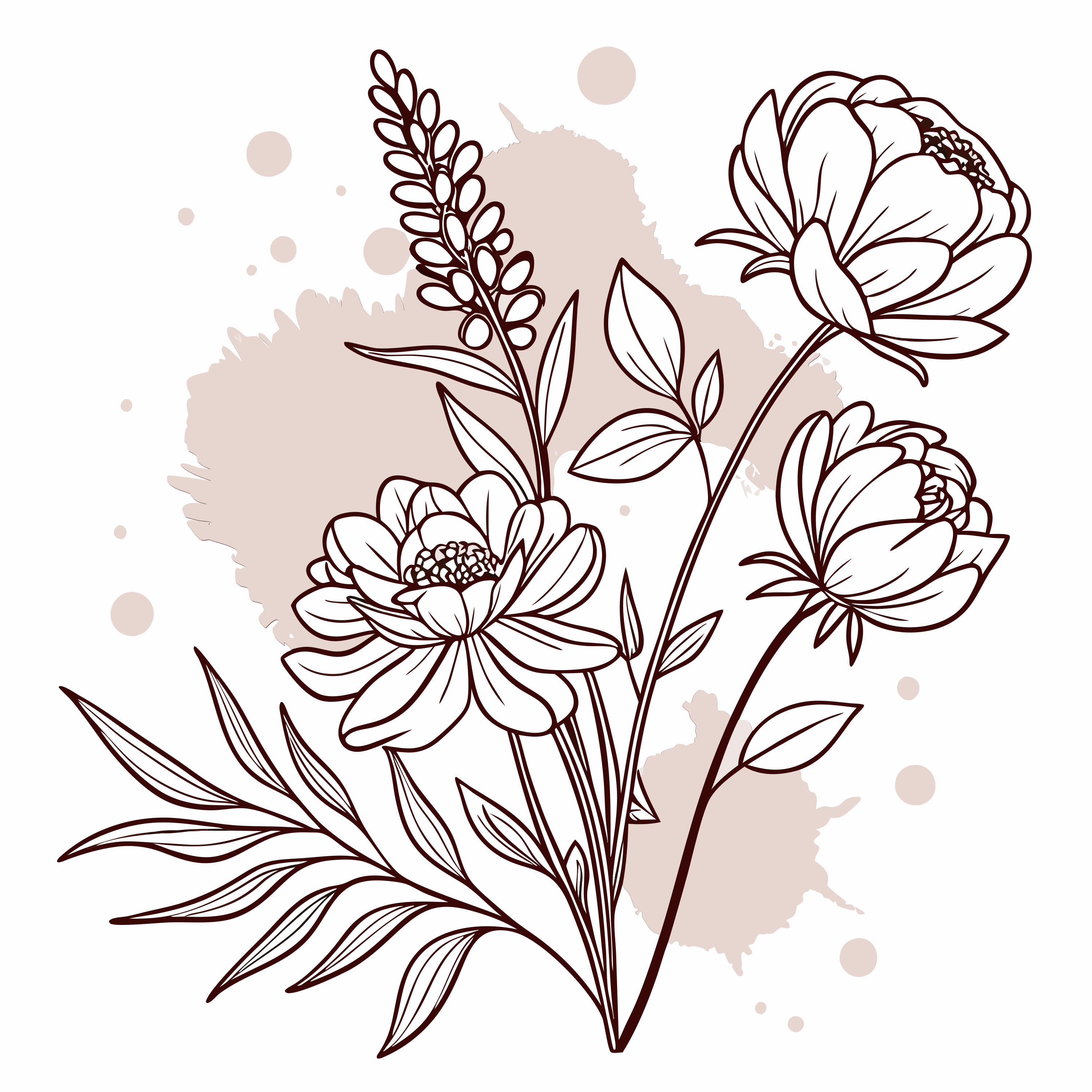 Beautiful floral drawing with ink on a neutral background. vector ...