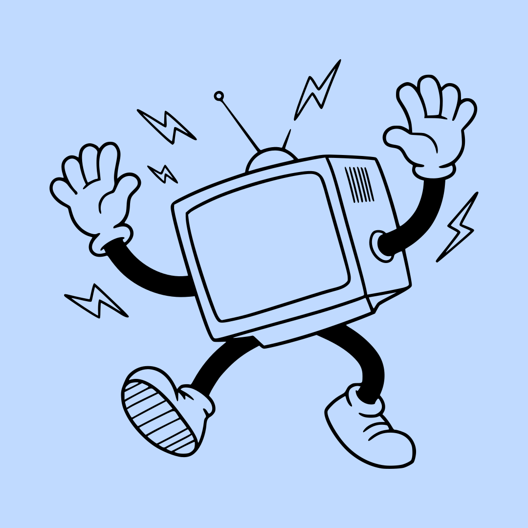 A lively cartoon television is energetic and running.