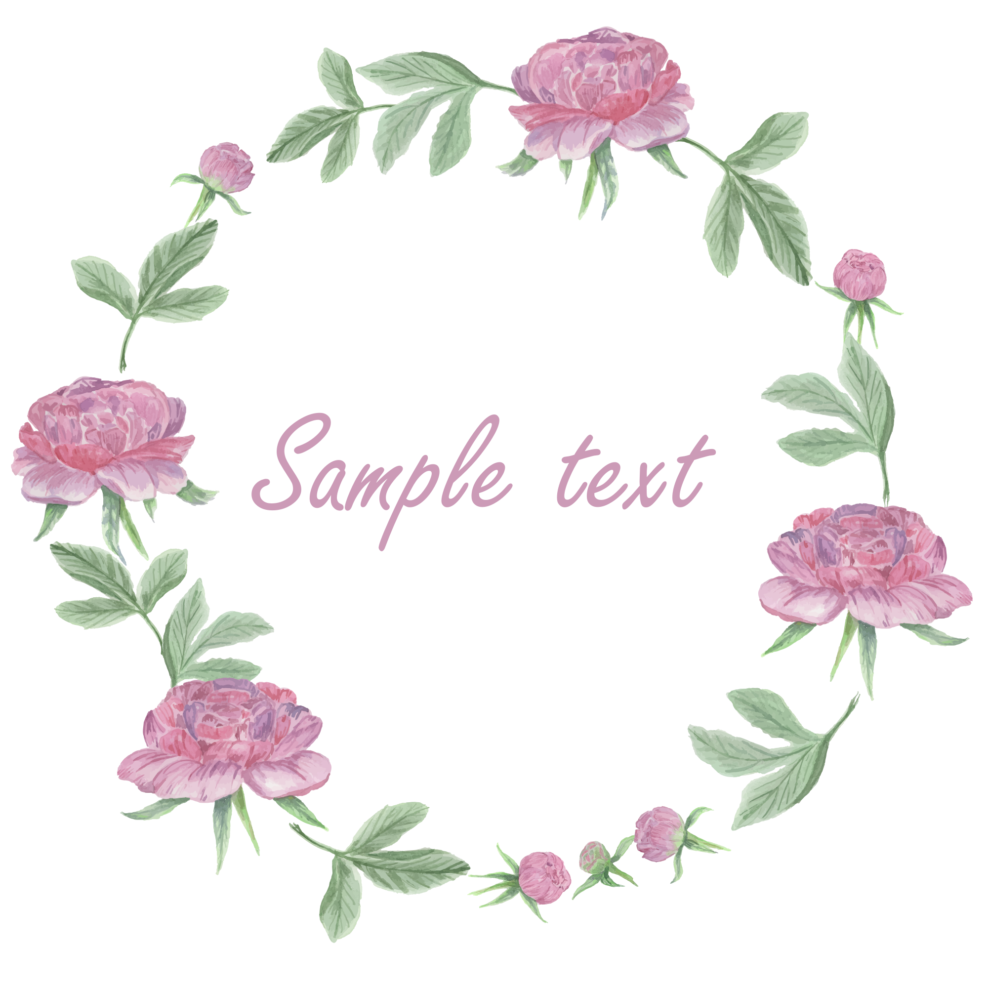 A floral wreath with pink flowers and leaves.