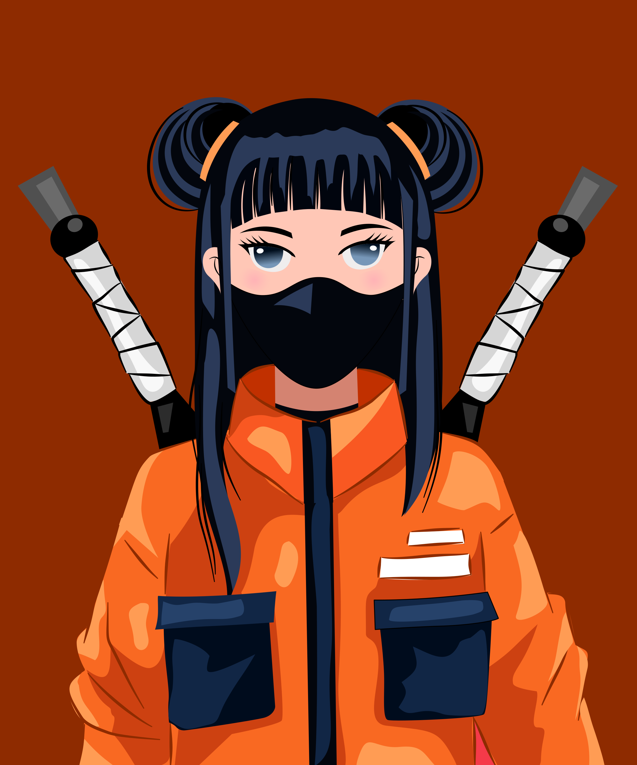 A ninja girl with swords and mask.