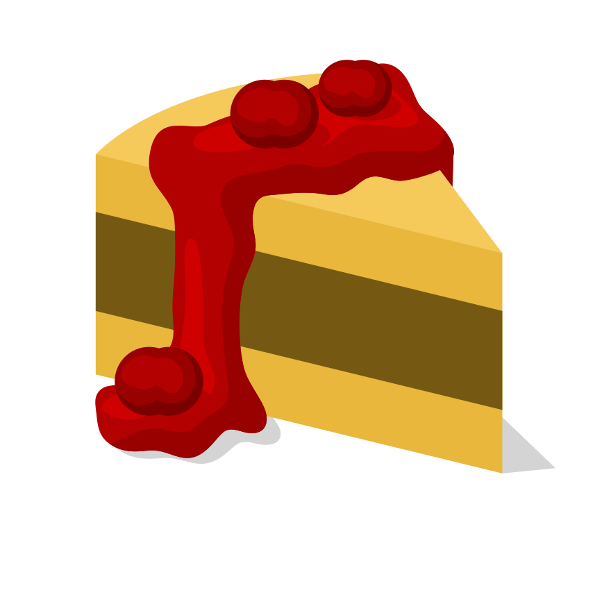 A slice of cake with cherry sauce.
