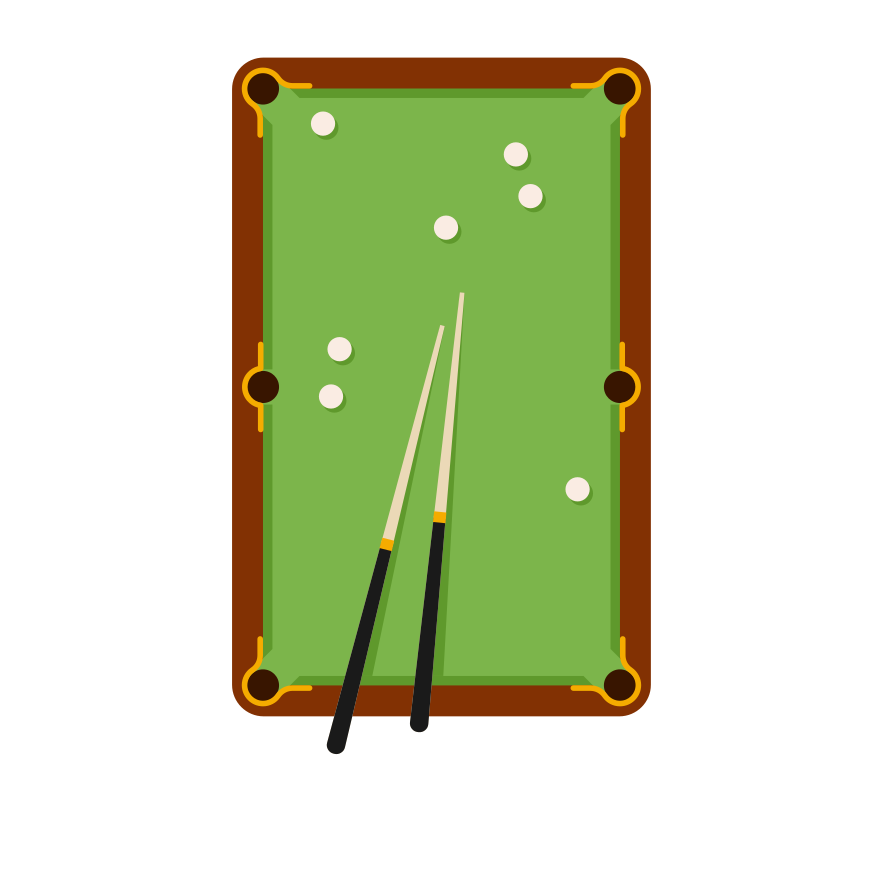 Une table de billard avec des balles et des bâtons de queue.