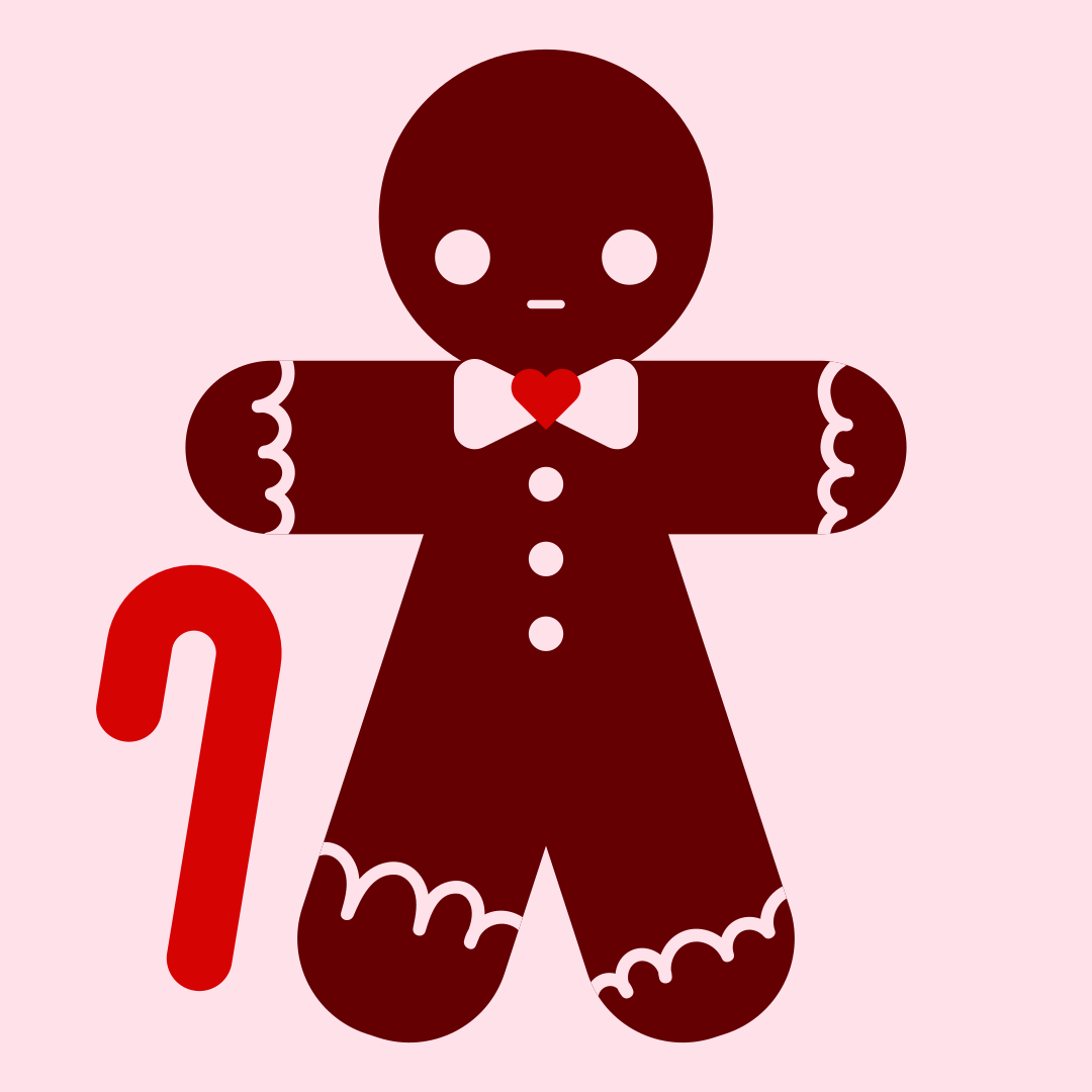 Un ominello di pan di zenzero e un bastoncino di zucchero.