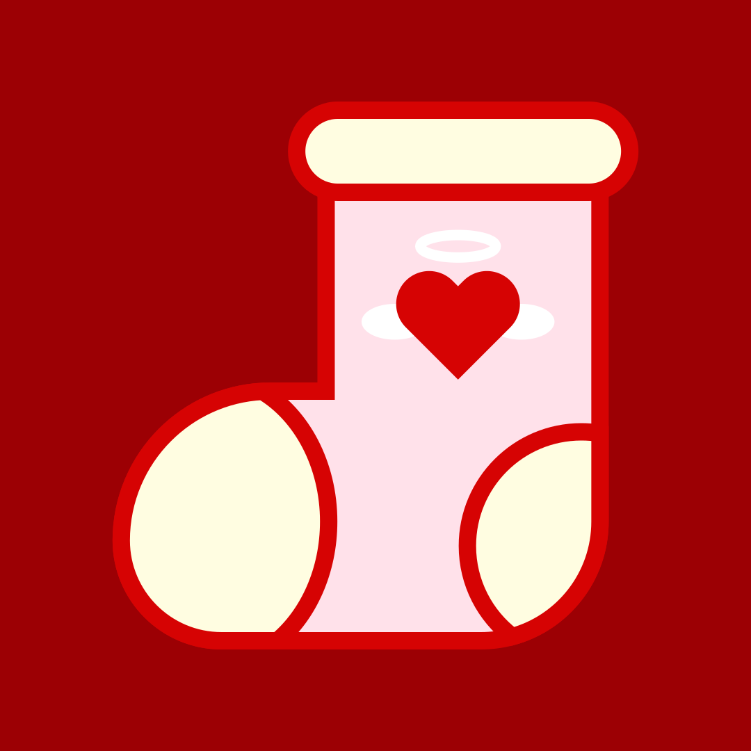 Una calza natalizia a tema amore su rosso.