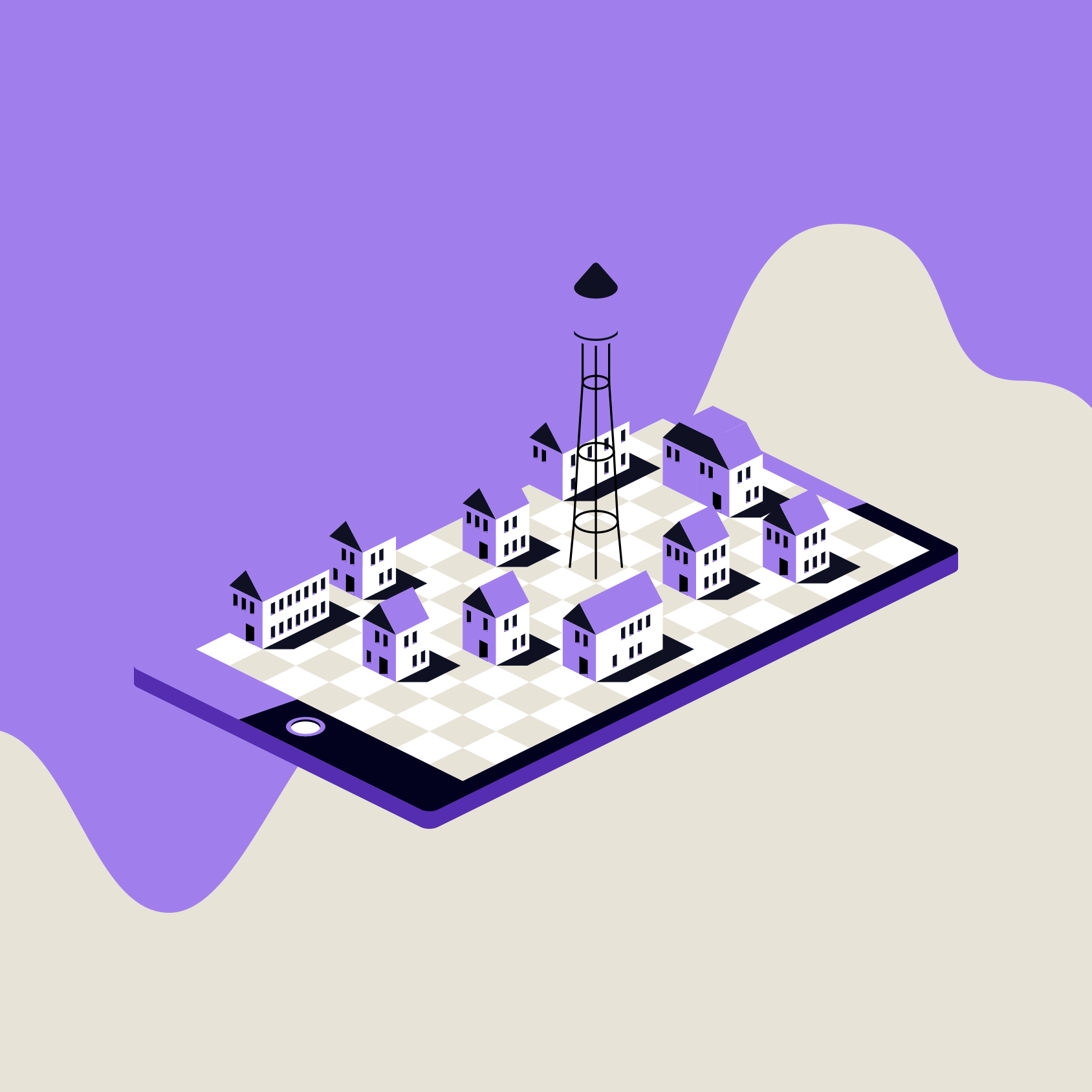 Une ville apparaît sur un téléphone à échiquiers.