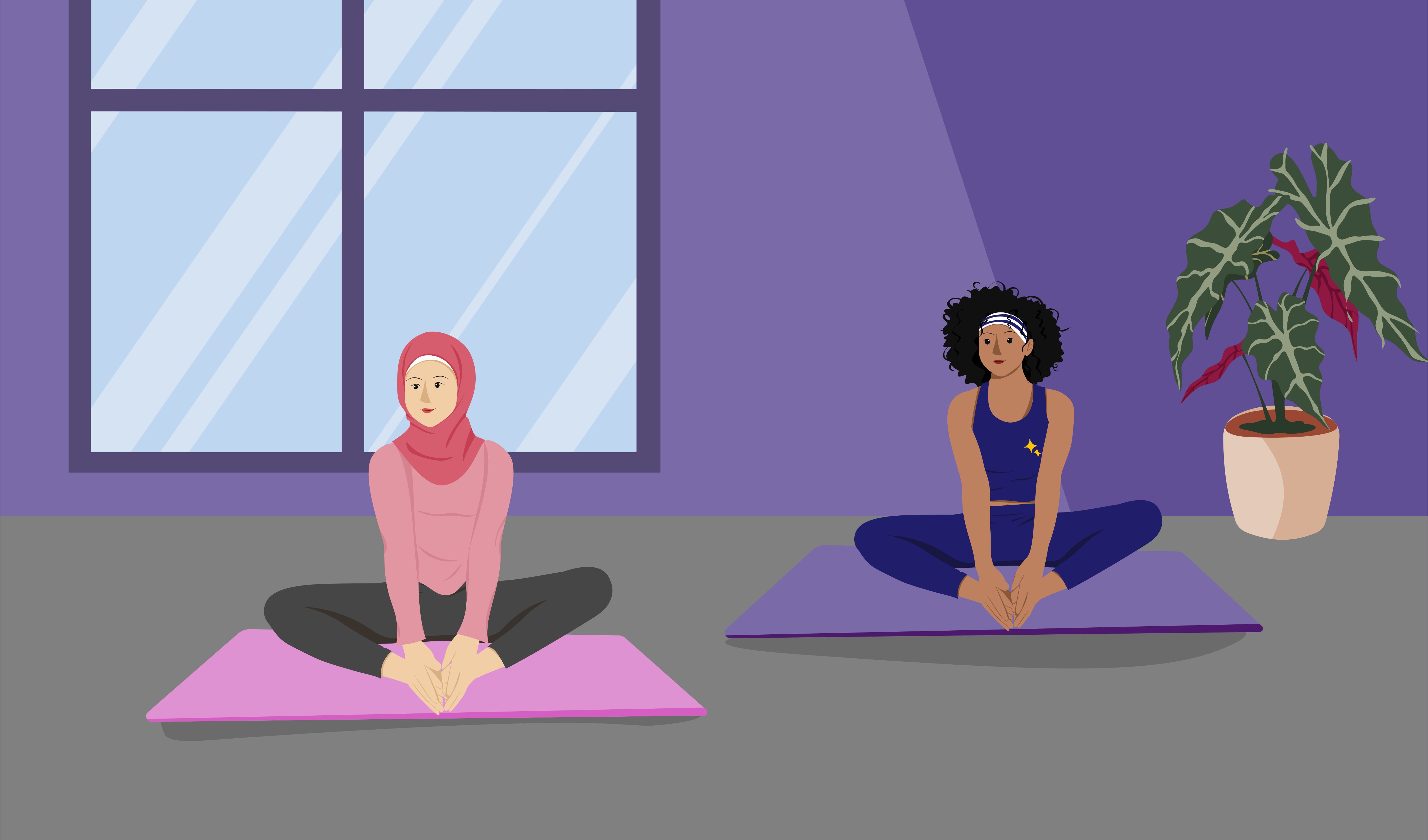 Two women meditate in the butterfly pose.