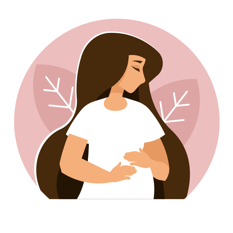 Une femme enceinte baisse les yeux avec affection.