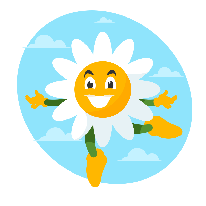A cheerful daisy is smiling and dancing.