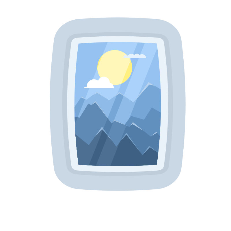 Mountain view through an airplane window.