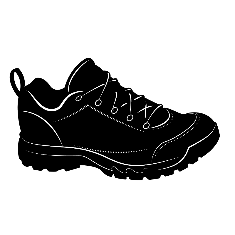 Hiking boot silhouette in black and white.