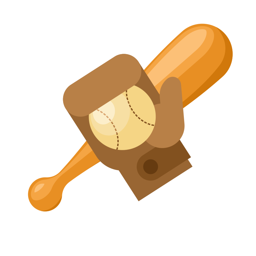 Baseballschläger und Handschuh mit einem Ball.