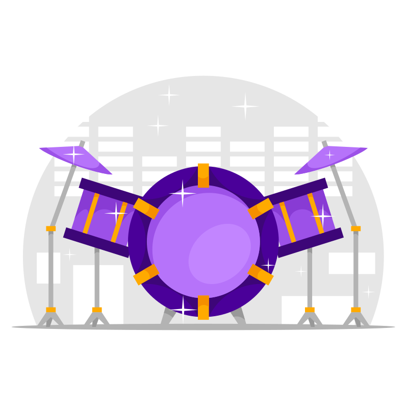 Une batterie violette avec des cymbales.