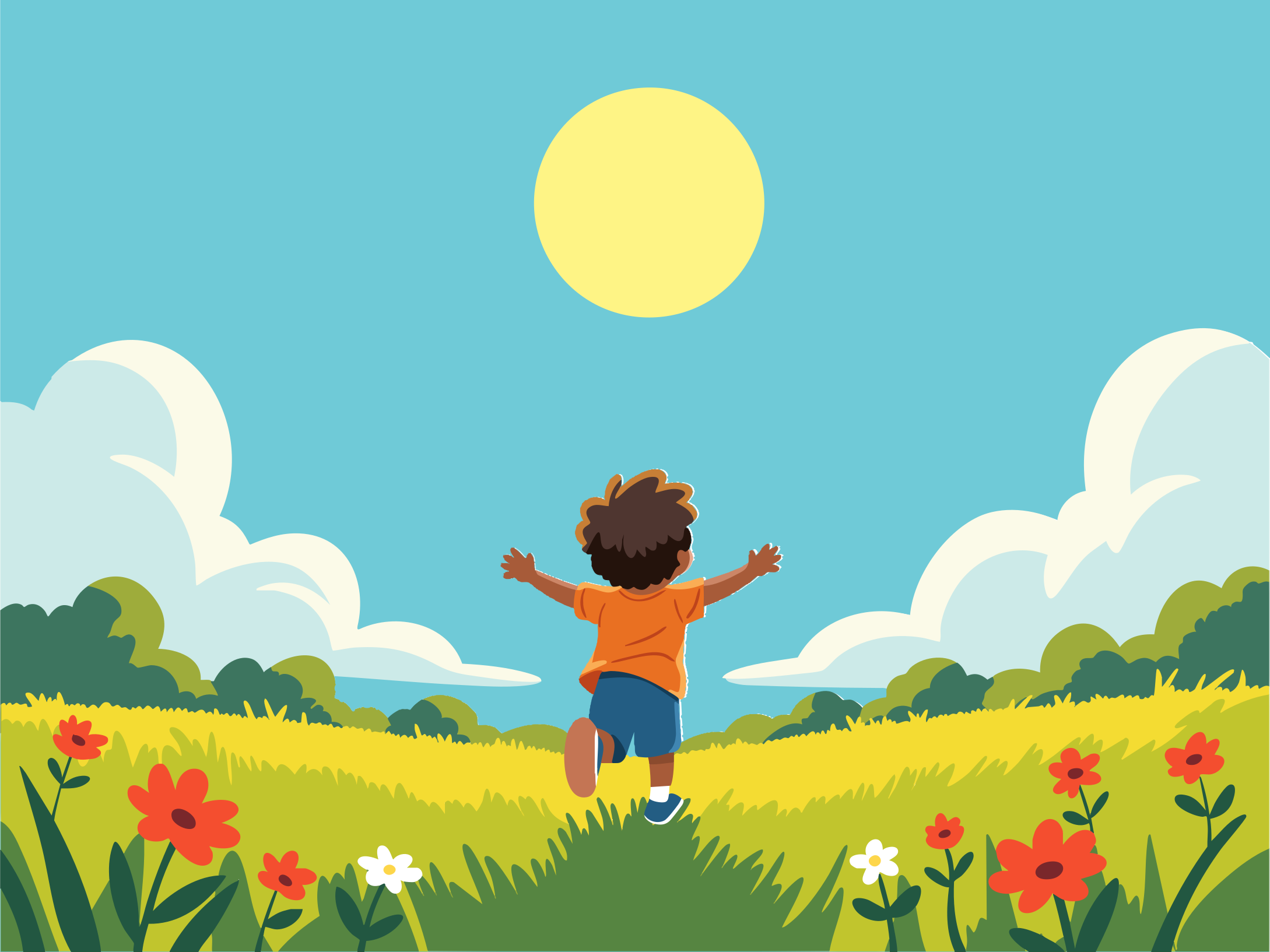 Un niño corre hacia el sol en un día soleado. vector – Imagen de Diseño  plano gratuita en Unsplash, image size:3000x2249