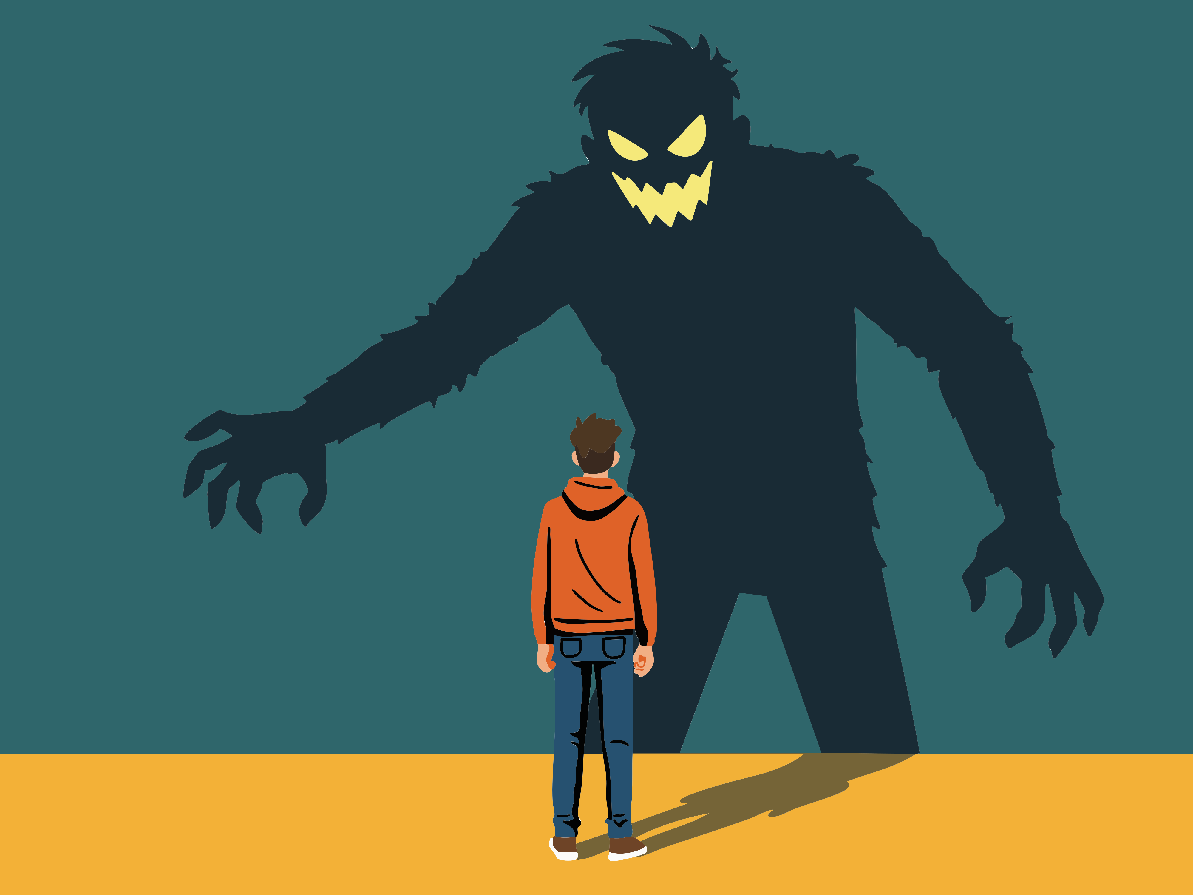 Ein Junge wird von einem ängstlichen Schatten konfrontiert.