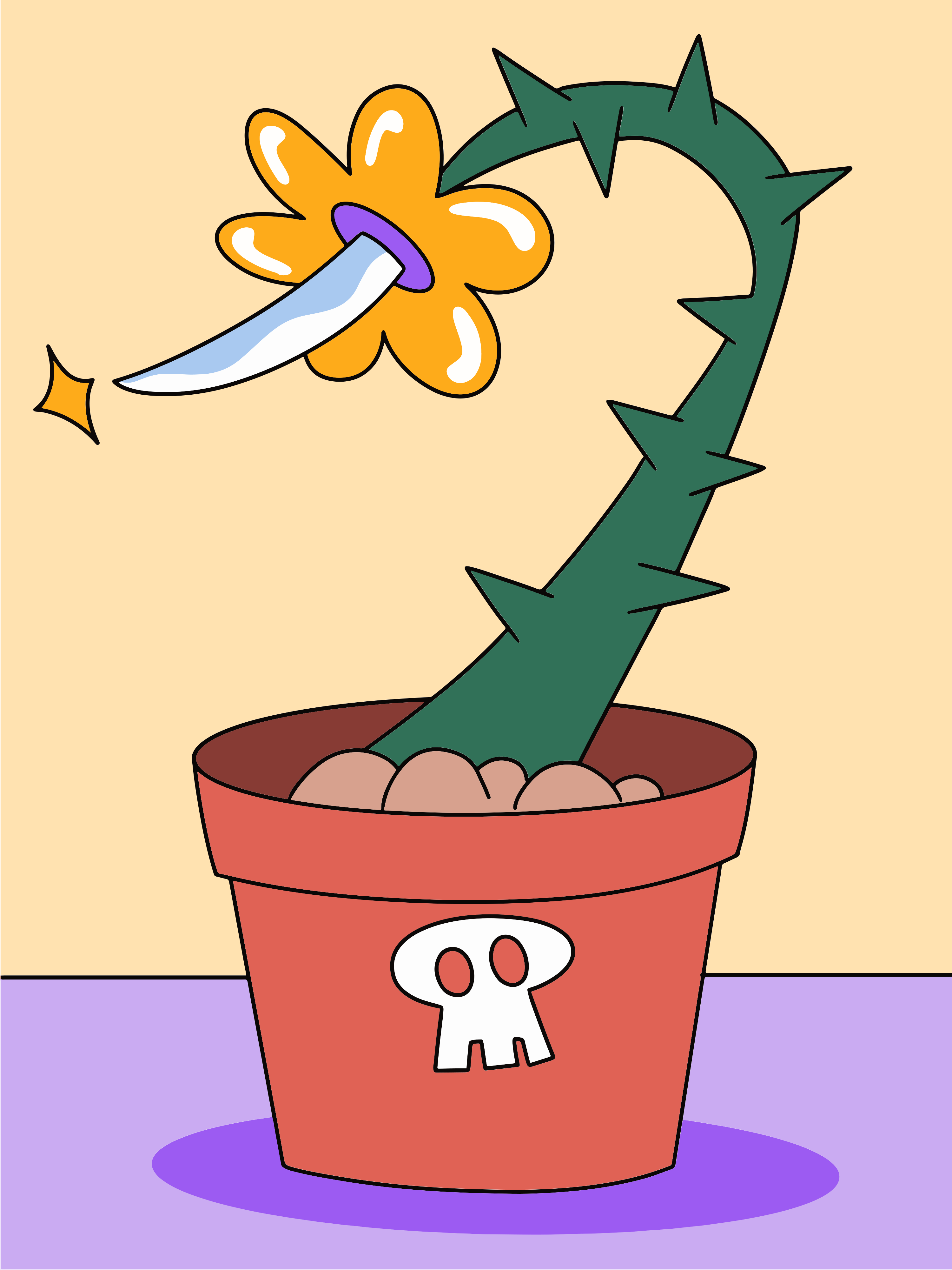 危険でとげのある植物が入った植木鉢。