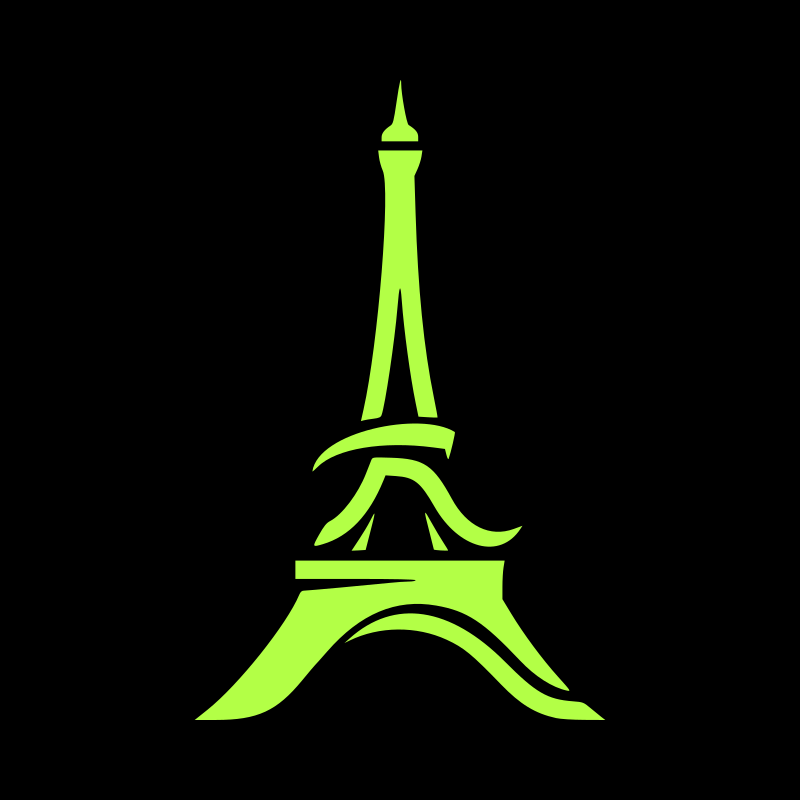 La tour Eiffel est représentée en vert néon.