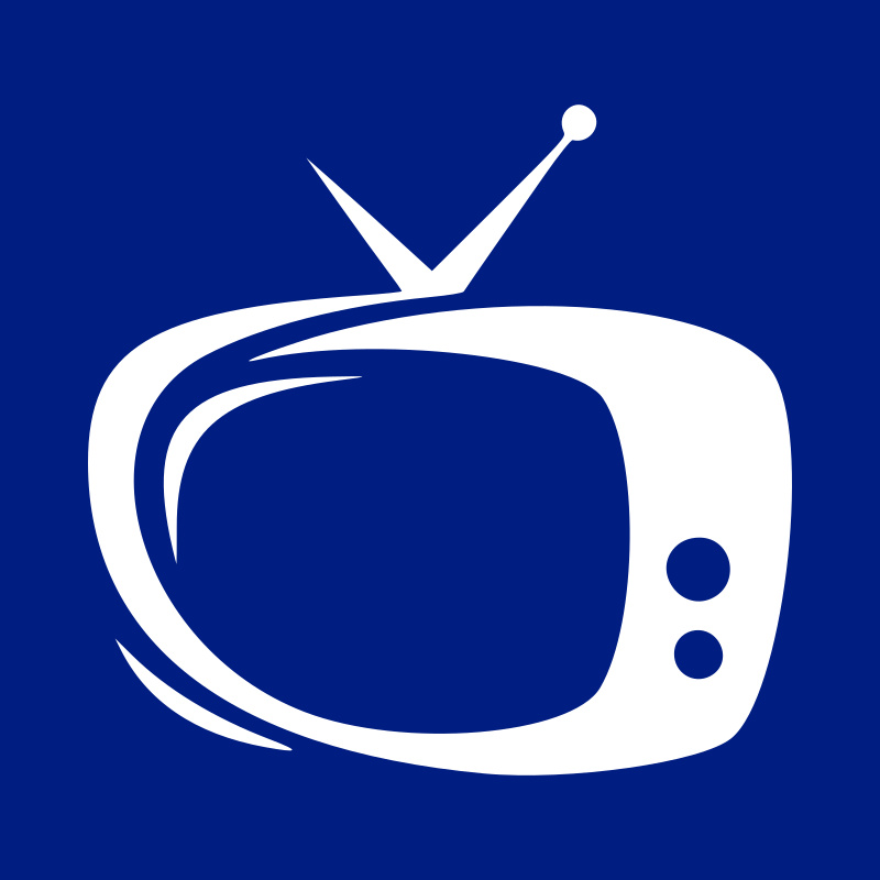 Ein weißer Fernseher auf blauem Hintergrund.
