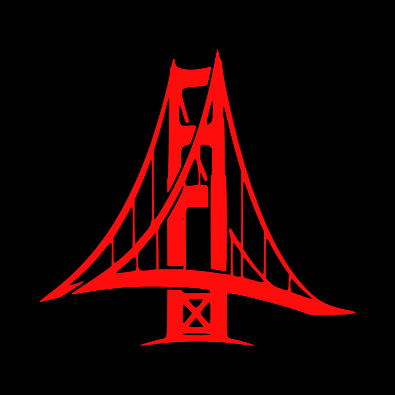 Red golden gate bridge against black.