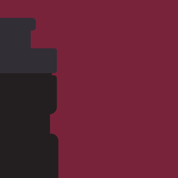 Geometric shapes against a burgundy backdrop.