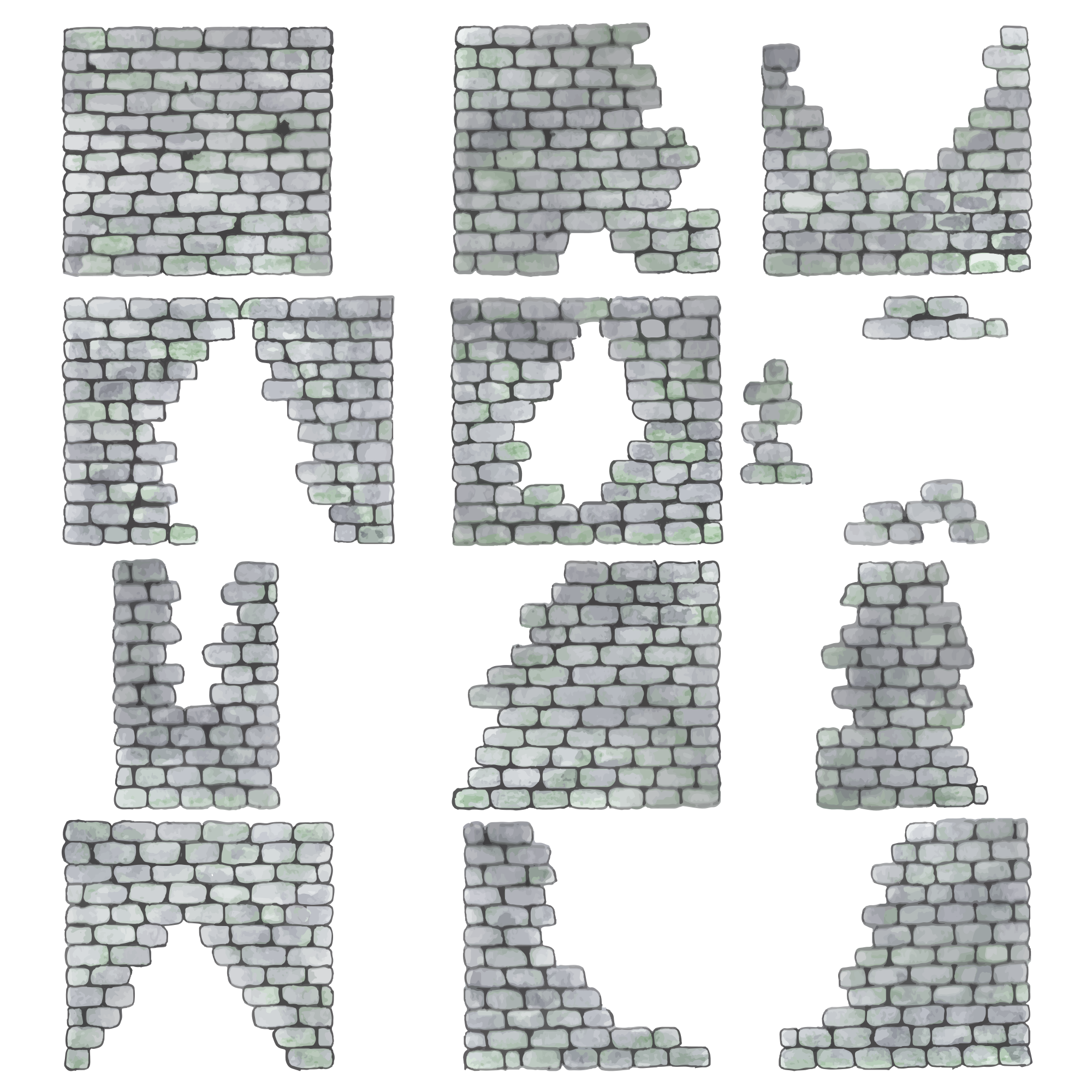 These are rendered brick walls with various damage.