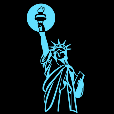 The statue of liberty silhouette in blue.