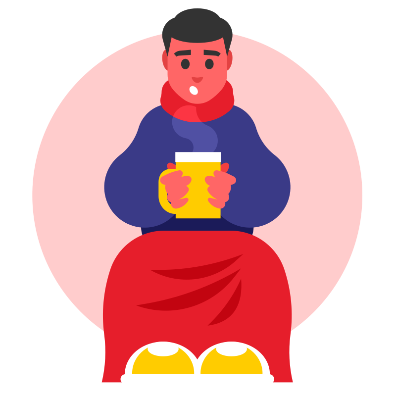 A sick person drinks hot tea to feel better.