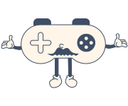 A cute video game controller with a mustache.