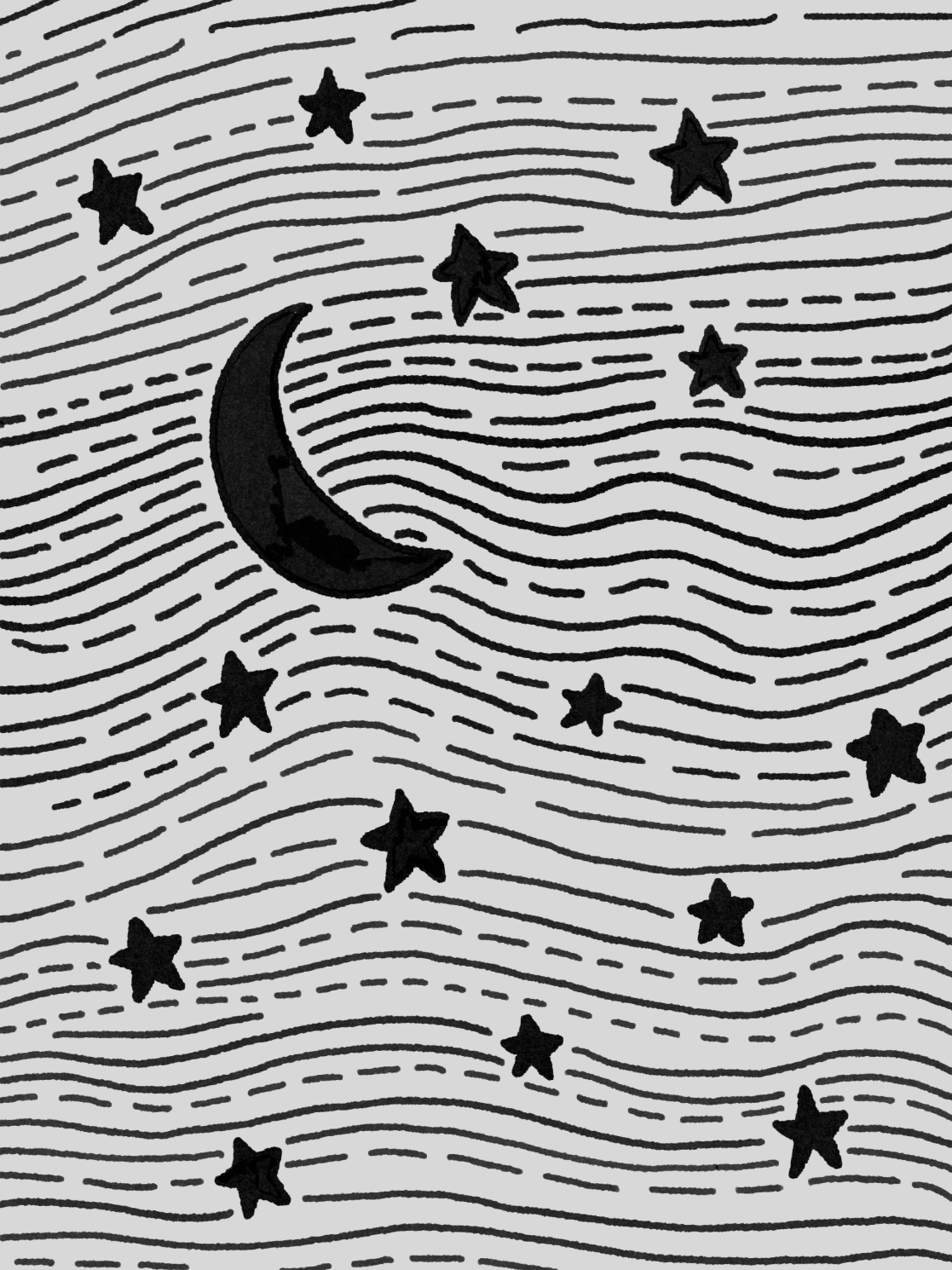 La luna brilla luminosa tra molte stelle.