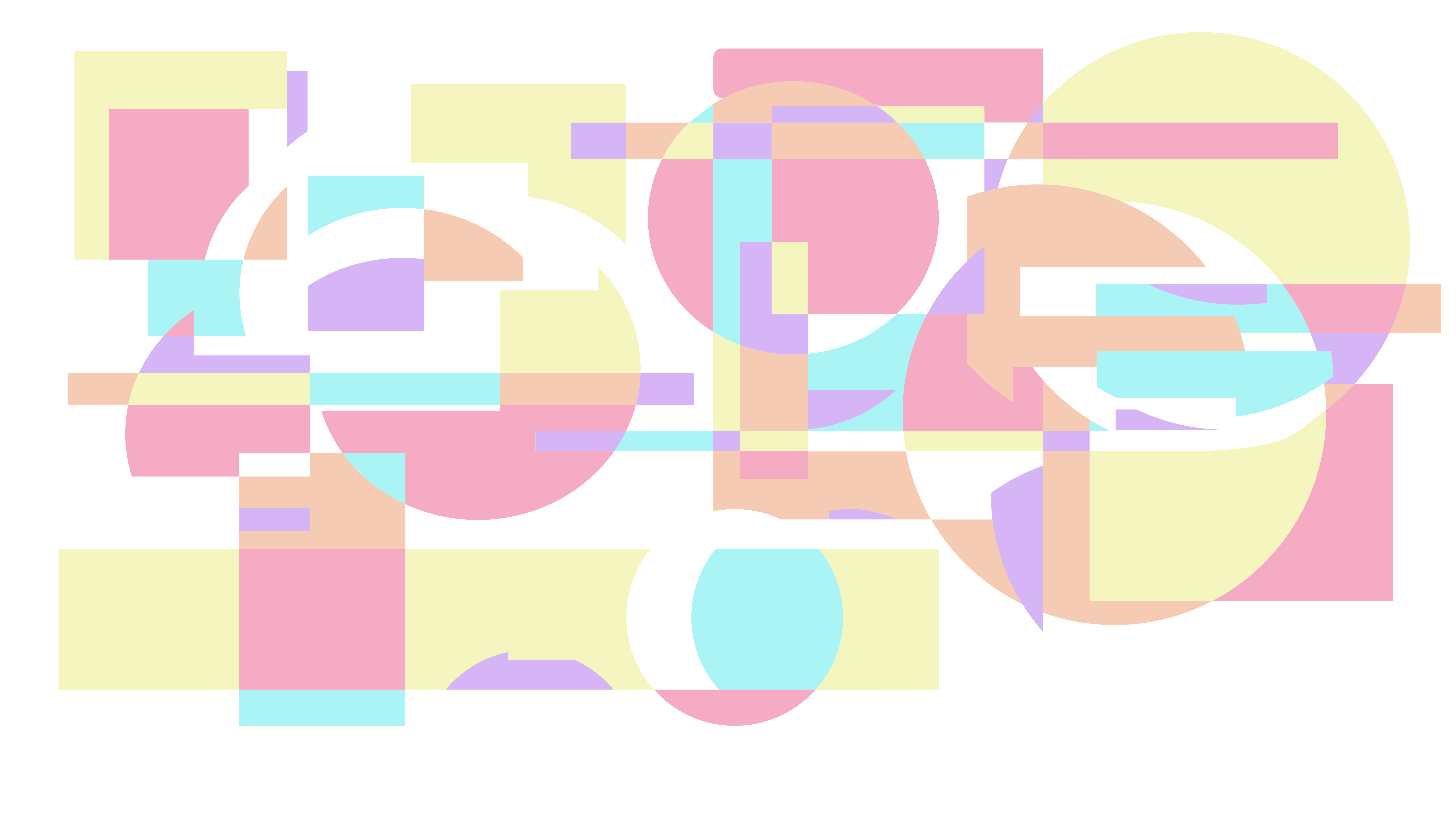 Des formes géométriques se chevauchent dans des couleurs pastel.