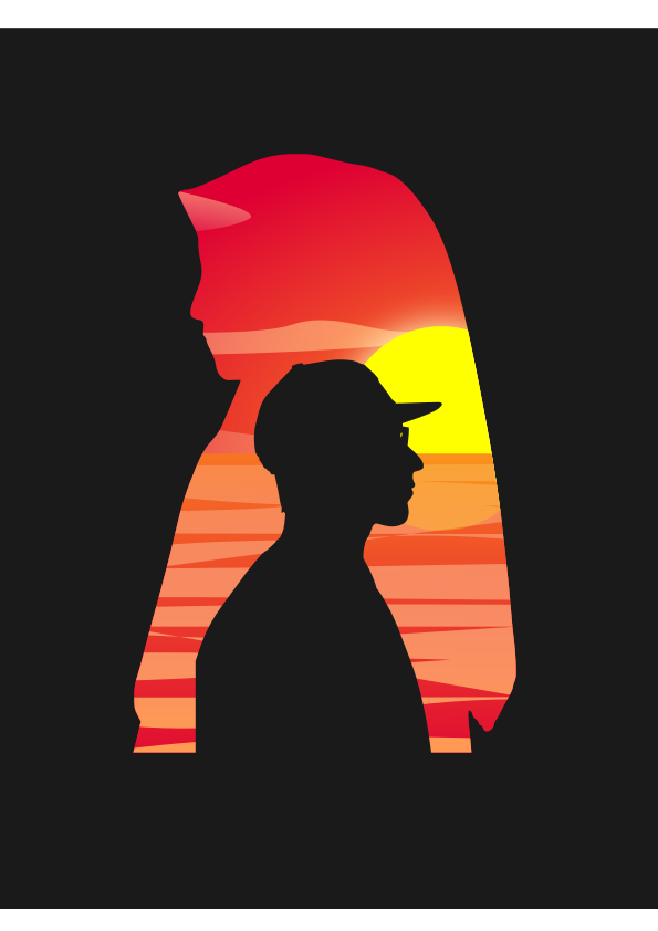 Silhouettes de personnes sur un coucher de soleil.