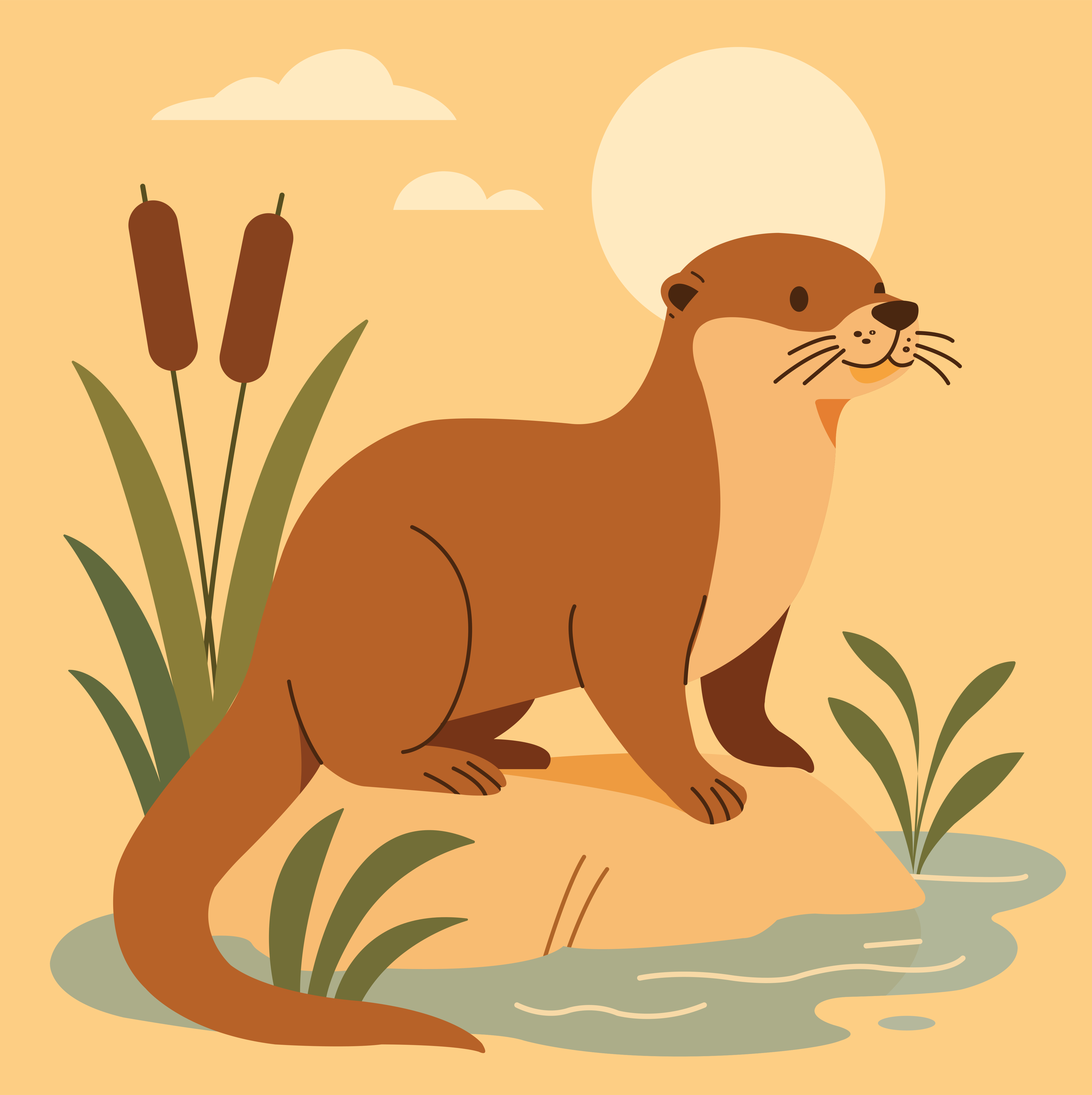 A happy otter sits on a rock near water. vetor – Imagem grátis sobre  Ilustração na Unsplash, image size:3000x3009