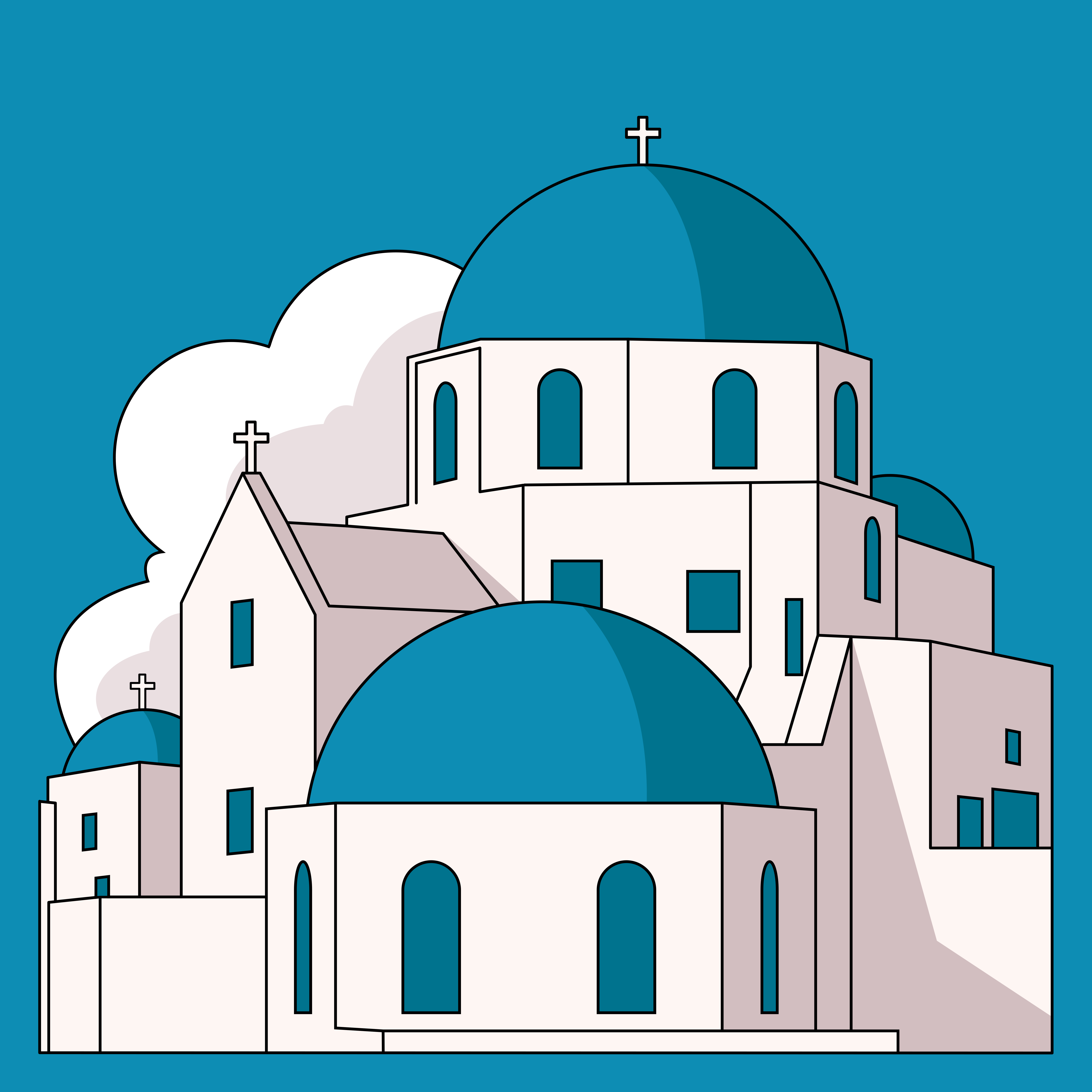 Greek orthodox churches with blue domes.