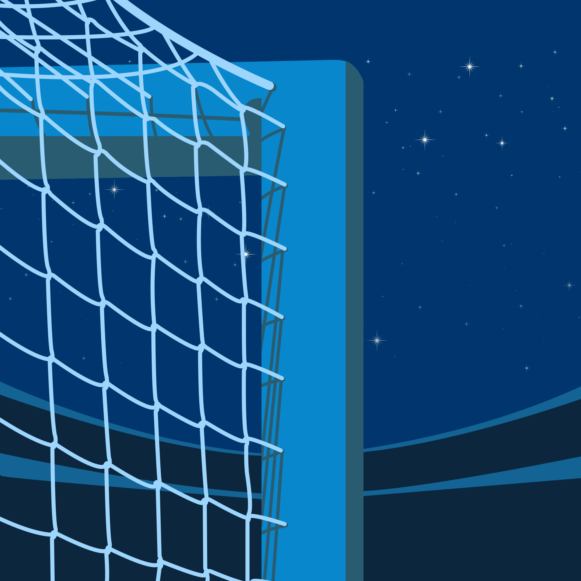 Portería de fútbol por la noche con estrellas.