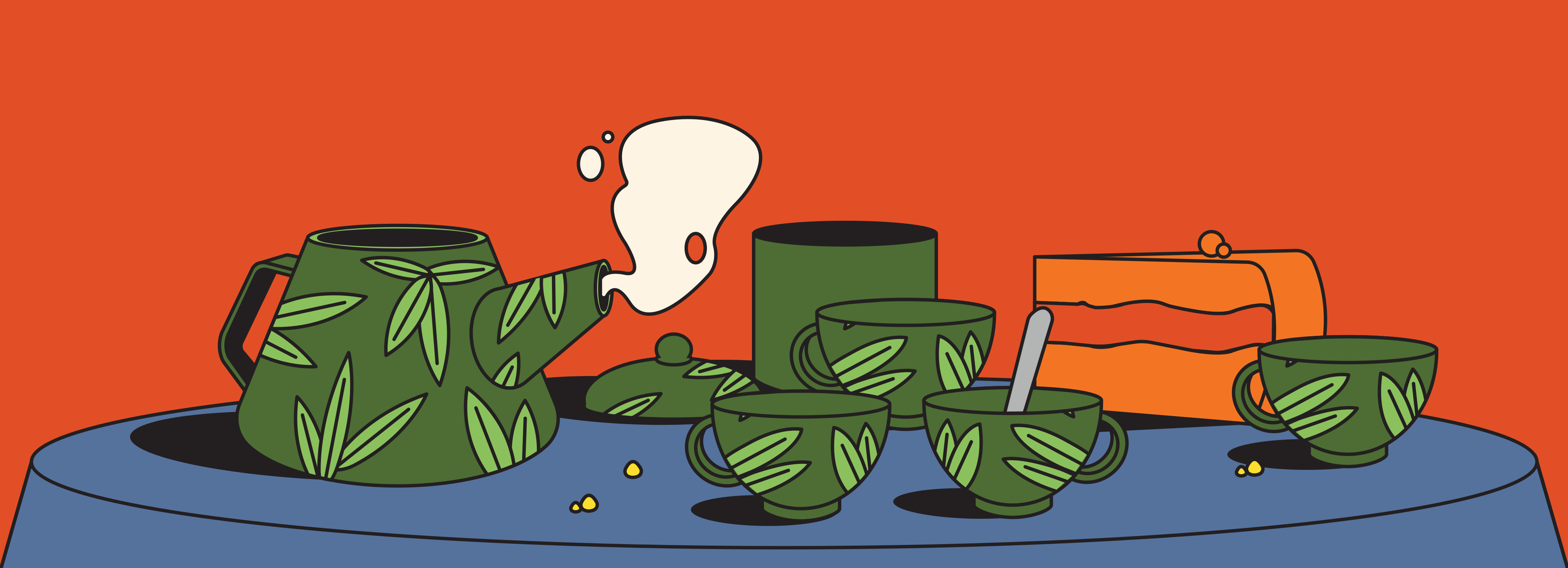 Tea set with cake, ready for a tea party.