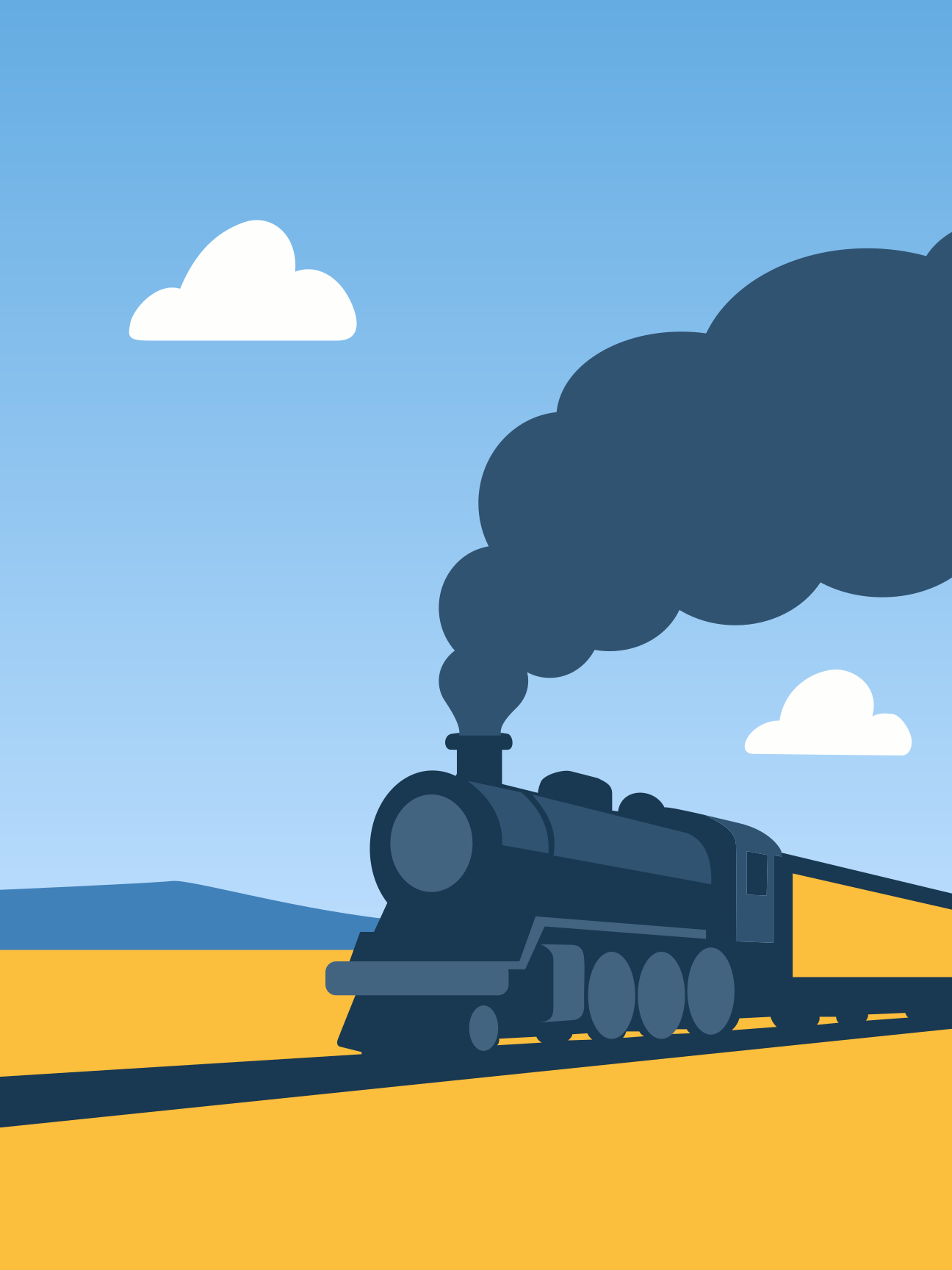 Ein Zug dampft die Gleise entlang.