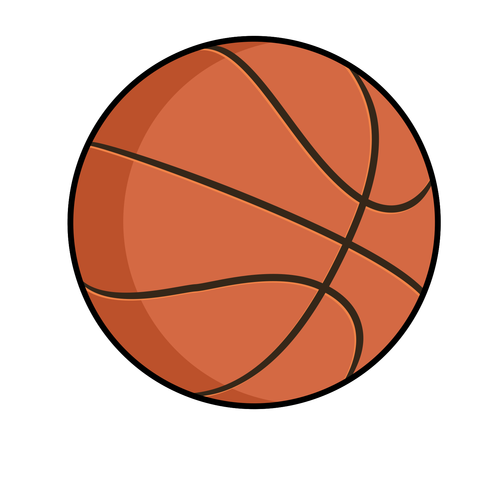 A brown basketball with black lines.