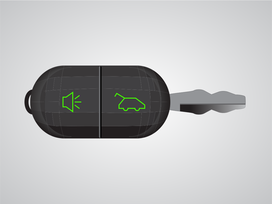 Una llave de coche con diferentes funciones.