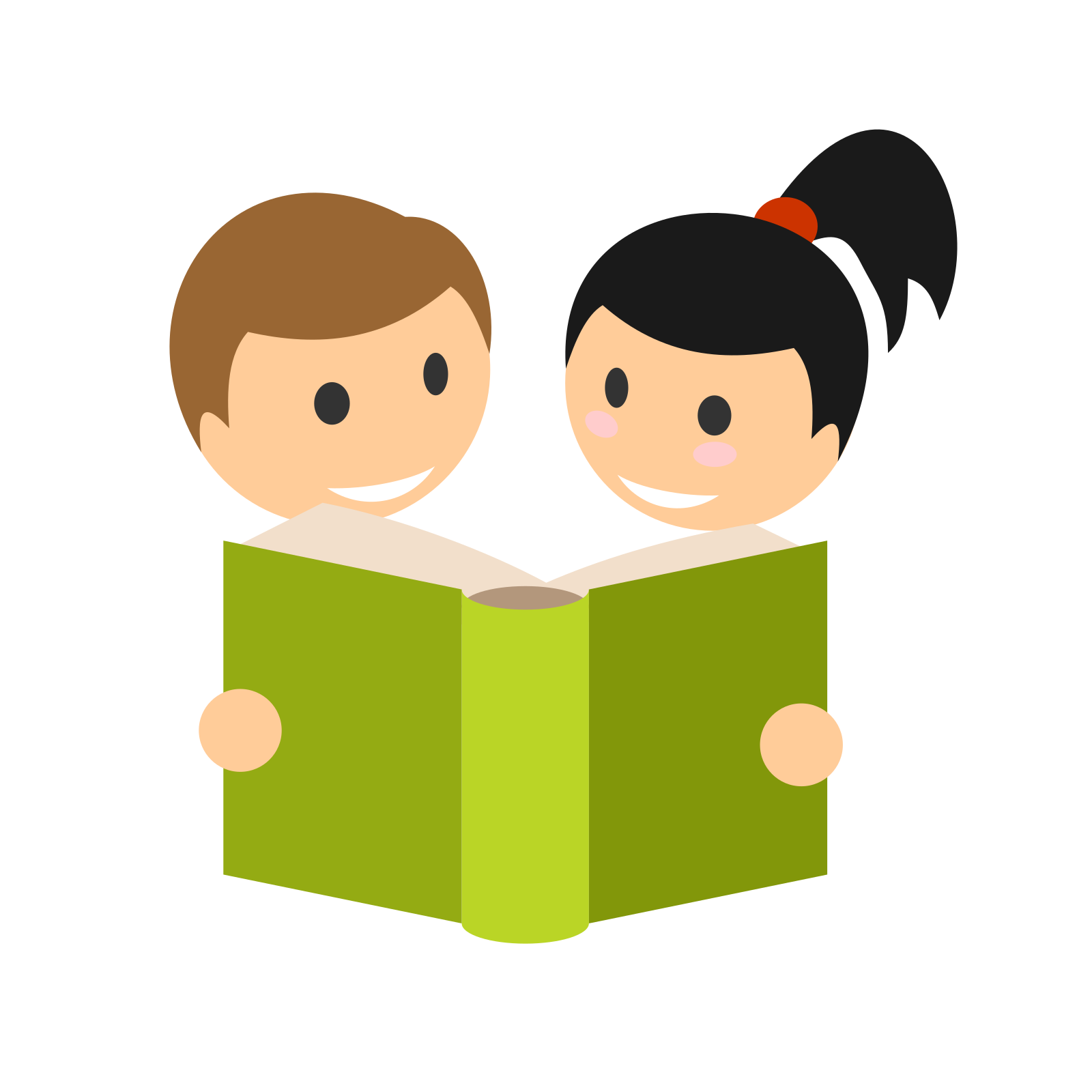 Two children are happily reading a book together.