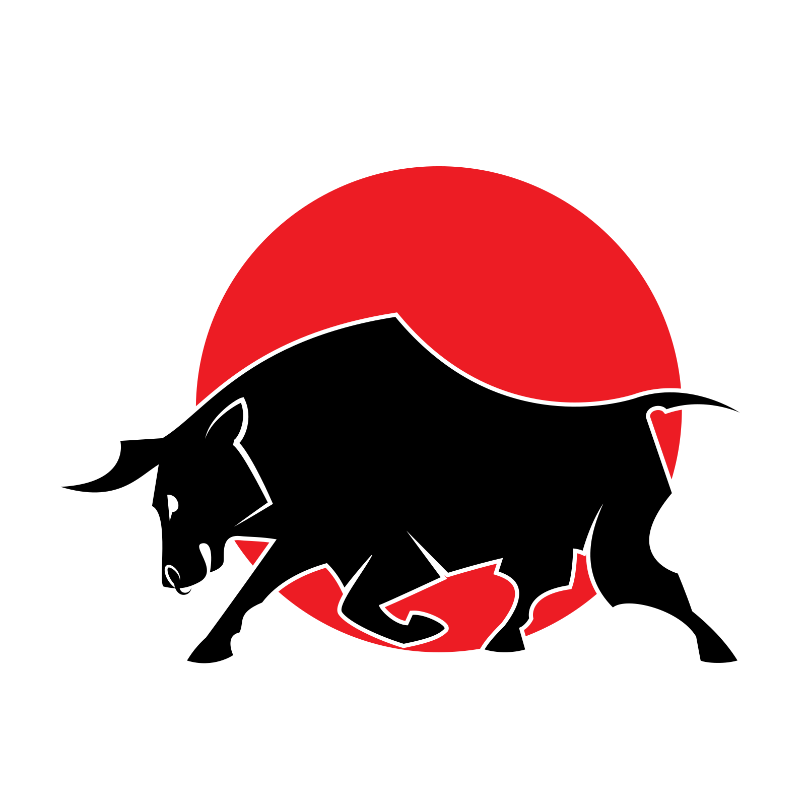 A black bull against a red sun.