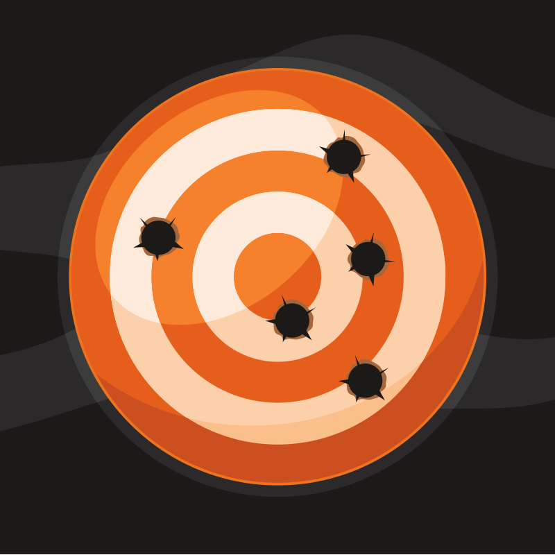 A target with several bullet holes.