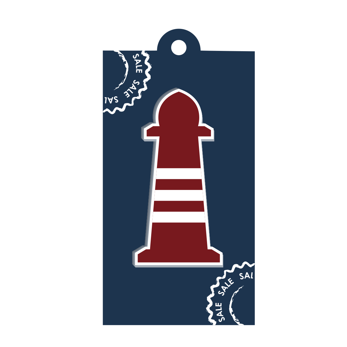 赤い灯台アイコンのセールタグ。